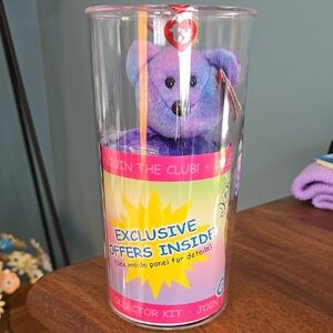 Ty Beanie Baby Purple Bear in Collector Cup